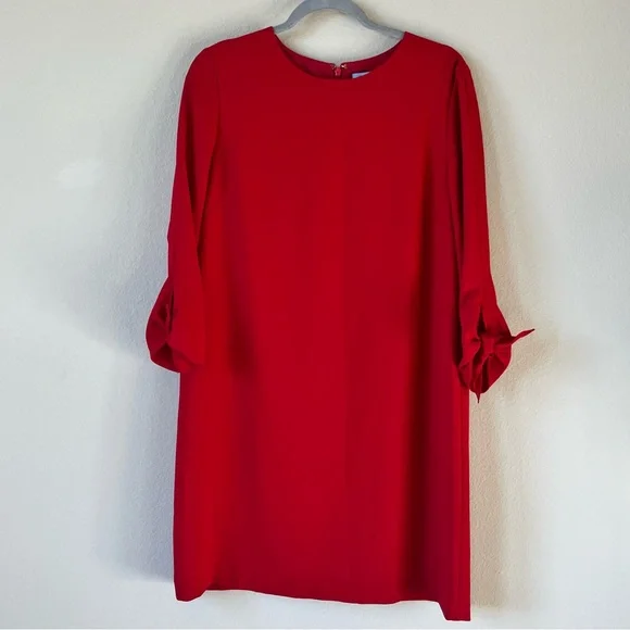 CeCe Vibrant Red Mini Shift Dress Scoop Neck Holiday Festive Cocktail Party 12 - Picture 2 of 9